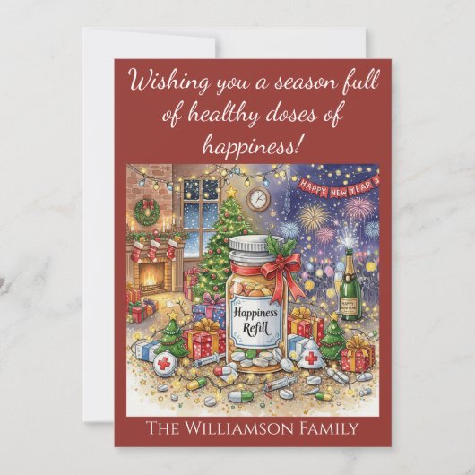 Glück Nachfüllen Apotheke Krankenpflege Weihnachte Einladung (Vorderseite)