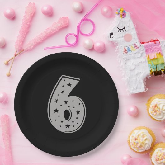 Glück Nummer 6 zum Geburtstag Pappteller (Party)