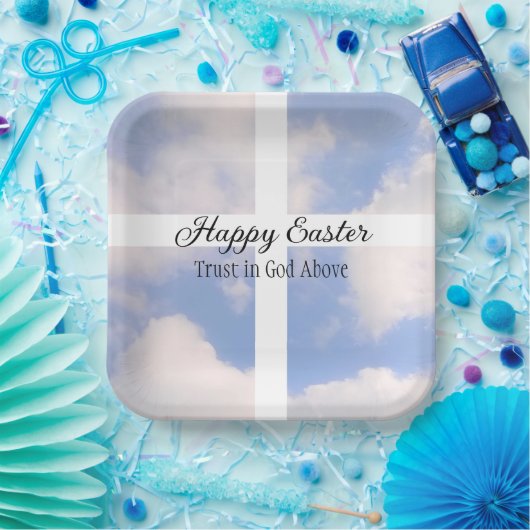 Glück Ostern Vertrauen in Gott Blau und Weiß Pappteller (Party)