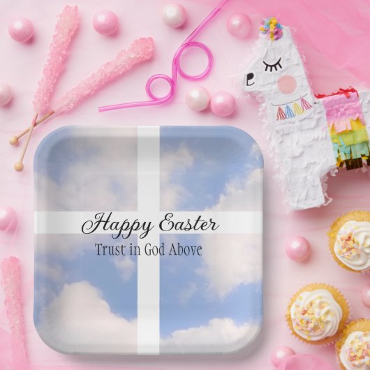 Glück Ostern Vertrauen in Gott Blau und Weiß Pappteller (Party)
