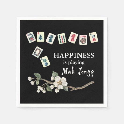 Glück spielt Mah Jongg Black Serviette (Vorderseite)