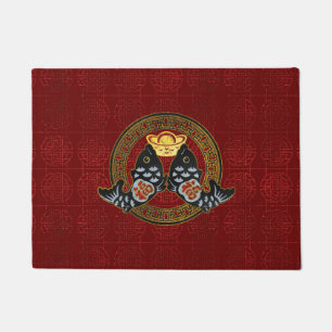 Glück-Symbol mit Koi Fischen und Münze Fußmatte