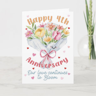 Glück zum 4. Hochzeitstag Love Bloom Flowers Flora Karte