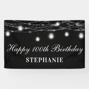 Glücklich 100. Geburtstag Mason Jars Lights Schwar Banner