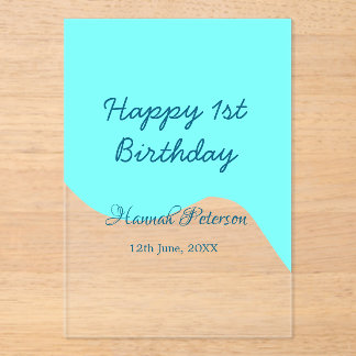 Glücklich 1. Geburtstag blau wavy retro boho Name  Acryleinladungen