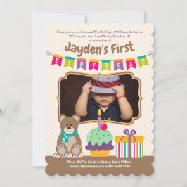 Glücklich 1. Geburtstag Teddybear Cupcake Bunting Einladung