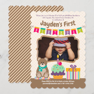 Glücklich 1. Geburtstag Teddybear Cupcake Bunting Einladung