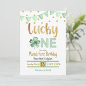 Glücklich 1 Gold erster Geburtstag Einladung (Stehend Vorderseite)