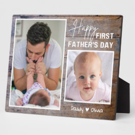 Glücklich 1. Vatertag Neuer Papa 2 Foto Rustikales Fotoplatte