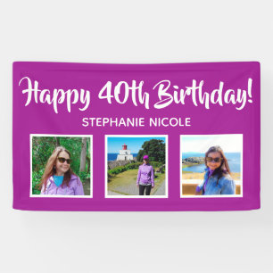Glücklich 40. Geburtstag Pink Personalisiert 3 Fot Banner