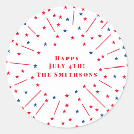 Glücklich 4. Juli Feuerwerke und Sterne Custom Runder Aufkleber