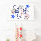 Glücklich 4. Juli! mit Feuerwerk und Sternen Banne Banner (Insitu)