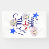 Glücklich 4. Juli! mit Feuerwerk und Sternen Banner (Horizontal)