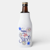 Glücklich 4. Juli! mit Feuerwerk und Sternen Flaschenkühler (Flaschenvorderseite)