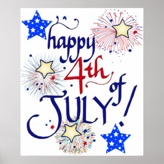 Glücklich 4. Juli! mit Feuerwerk und Sternen Poster
