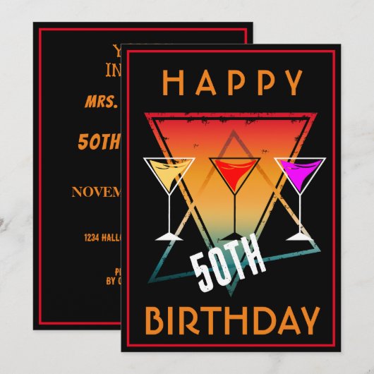 GLÜCKLICH 50. GEBURTSTAG FEIERUNG EINLADUNG (Vorne/Hinten)