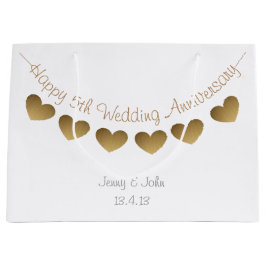 Glücklich 5. Hochzeitstag, Holzherzen Große Geschenktüte