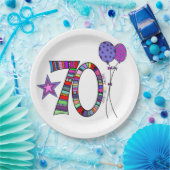 Glücklich 70. Geburtstag. Farblich 70. Tag Pappteller (Party)