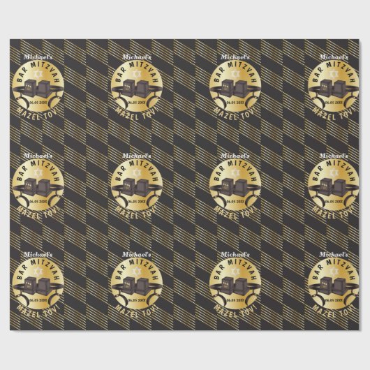 Glücklich Bar Mitzvah 20XX Mazel Tov! Gold Modern Geschenkpapier (Flach)