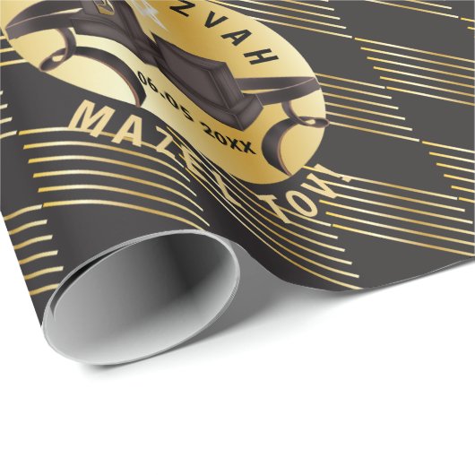Glücklich Bar Mitzvah 20XX Mazel Tov! Gold Modern Geschenkpapier (Rolleneckpunkt)