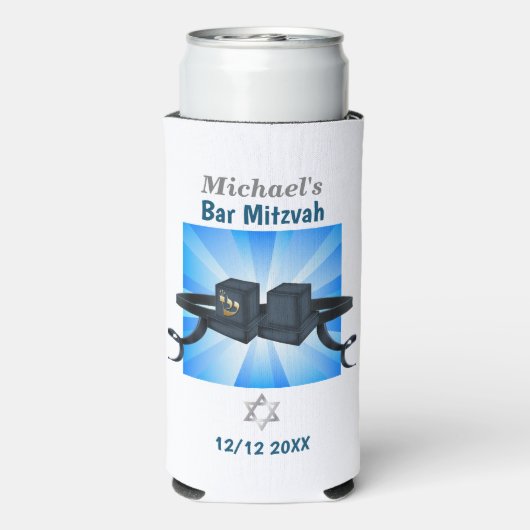 Glücklich Bar Mitzvah 20XX Tefillin Mazel Tov! Selters Dosenkühler (Seltzer Rückseite)