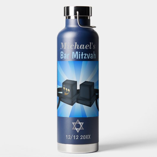 Glücklich Bar Mitzvah 20XX Tefillin Mazel Tov! Trinkflasche (links)