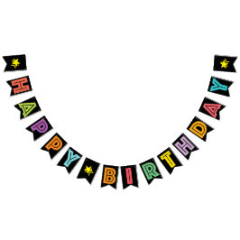 GLÜCKLICH BIRTHDAY □ MULTICOLORED AUF SCHWARZEM HI WIMPELKETTE