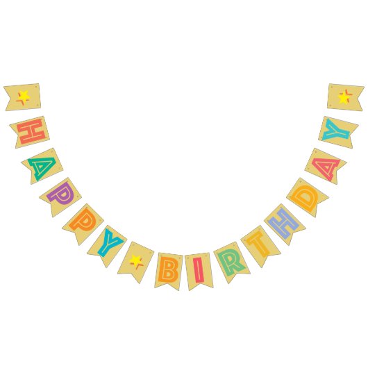 GLÜCKLICH BIRTHDAY □ MULTICOLORED on OLD GOLD FARB Wimpelkette (Alle)