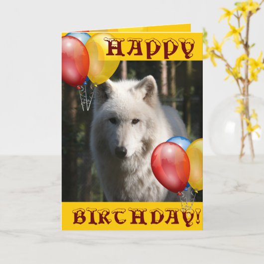 GLÜCKLICH BIRTHDAY Wolf Tieruhu Karte (Gelbe Blume)