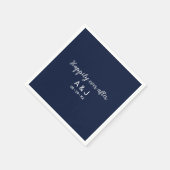 Glücklich bis ans Ende Blau Weiße Monogramm-Hochze Serviette (Ecke)