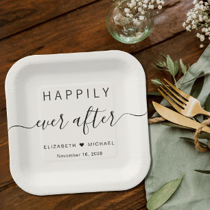 Glücklich bis ans Ende Lebens Creme Hochzeit Pappteller