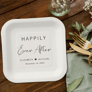 Glücklich bis ans Ende Lebens Creme Hochzeit Pappteller