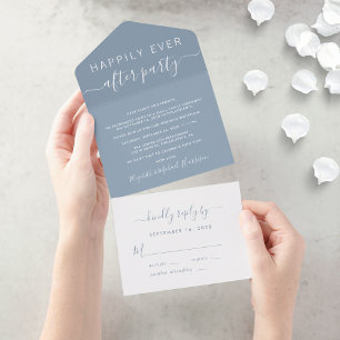 Glücklich bis ans Ende Staubblau Hochzeitsempfang All In One Einladung