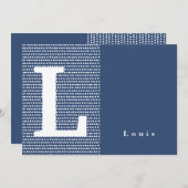 GLÜCKLICH | Blaue gepunktete Geburtsankündigungska Ankündigung (Vorne/Hinten)