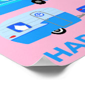 GLÜCKLICH! Campervan Vanlife RV Trailer Pink Poster (Ecke)