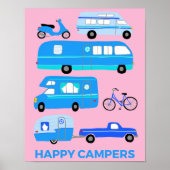 GLÜCKLICH! Campervan Vanlife RV Trailer Pink Poster (Vorne)