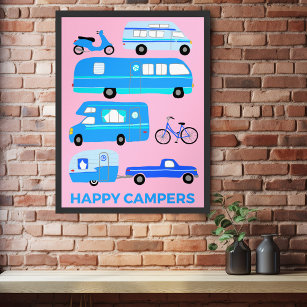 GLÜCKLICH! Campervan Vanlife RV Trailer Pink Poster