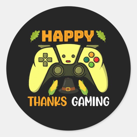Glücklich dank Gaming Funny Runder Aufkleber (Vorderseite)
