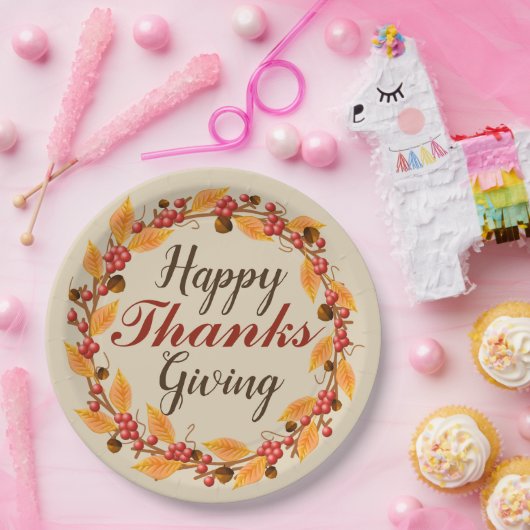 Glücklich dank Herbstverlustes Kranz Pappteller (Party)