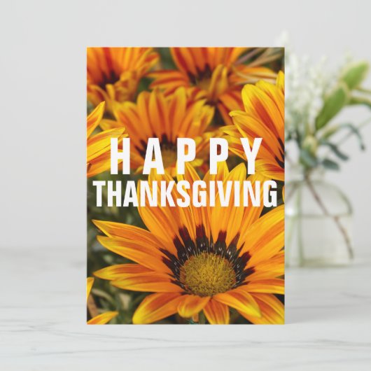 GLÜCKLICH DANKSGIVING ABENDESSEN GELBE SONNENBLUME EINLADUNG (Stehend Vorderseite)