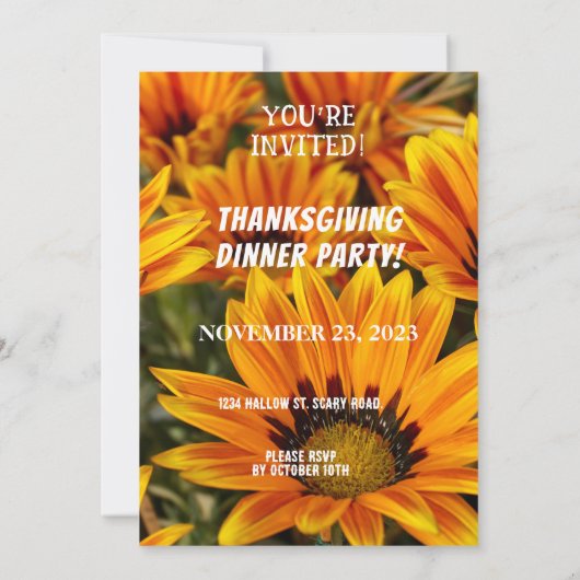 GLÜCKLICH DANKSGIVING ABENDESSEN GELBE SONNENBLUME EINLADUNG (Rückseite)