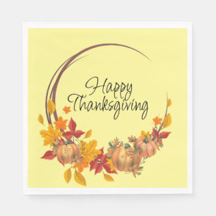 GLÜCKLICH DANKSGIVING Herbstlaubs Pumpkins Wreath Serviette