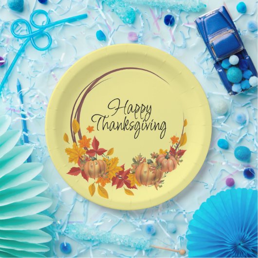 GLÜCKLICH DANKSGIVIVING Herbst Farben Pumpkins Wre Pappteller (Party)
