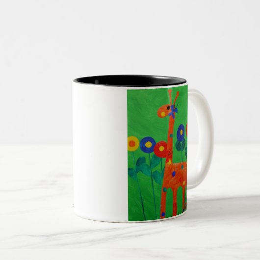 Glücklich die Giraffen-Kaffeetasse Zweifarbige Tasse (VorderseiteRechts)
