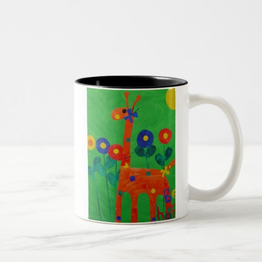Glücklich die Giraffen-Kaffeetasse Zweifarbige Tasse (Rechts)