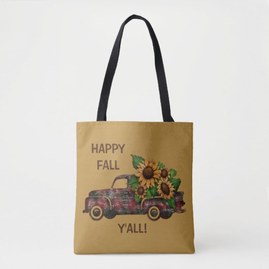 GLÜCKLICH FALL Y'ALL! Karierter Sonnenblumenwagen Tasche (Vorderseite)