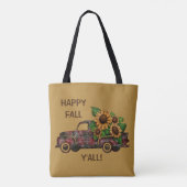 GLÜCKLICH FALL Y'ALL! Karierter Sonnenblumenwagen Tasche (Rückseite)