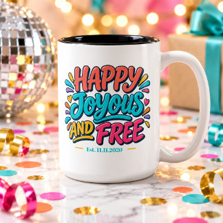 Glücklich, Froh und Frei - Gründungsdatum für die Zweifarbige Tasse