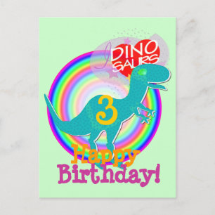 Glücklich Geburtstag 3 Jahre Blue Dino T-Rex Postk Postkarte