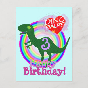 Glücklich Geburtstag 3 Jahre T-Rex Dino Postkarte